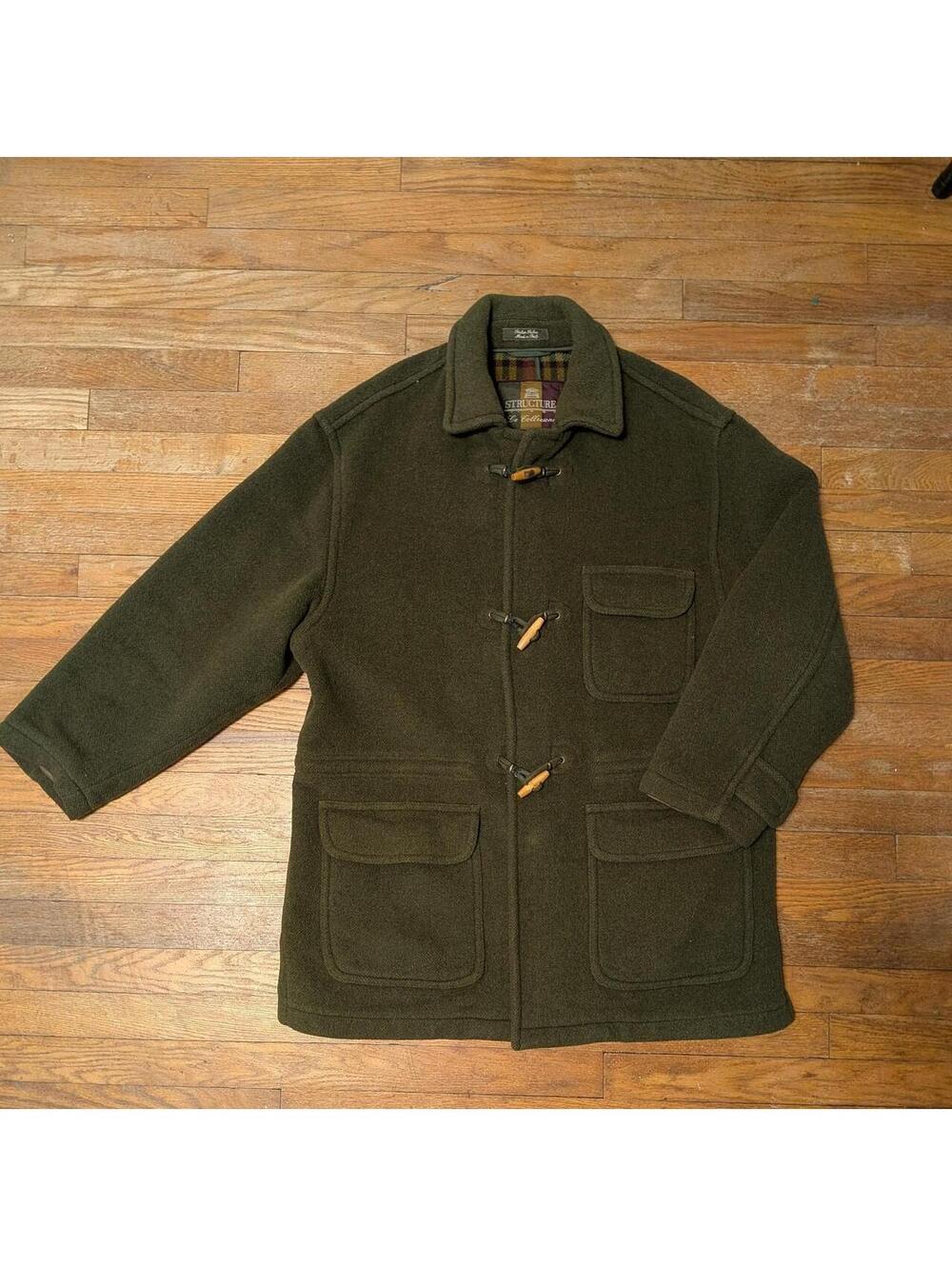 Vintage 1990s Structure Le Collezioni Olive Wool Toggle Duffle Coat Large
